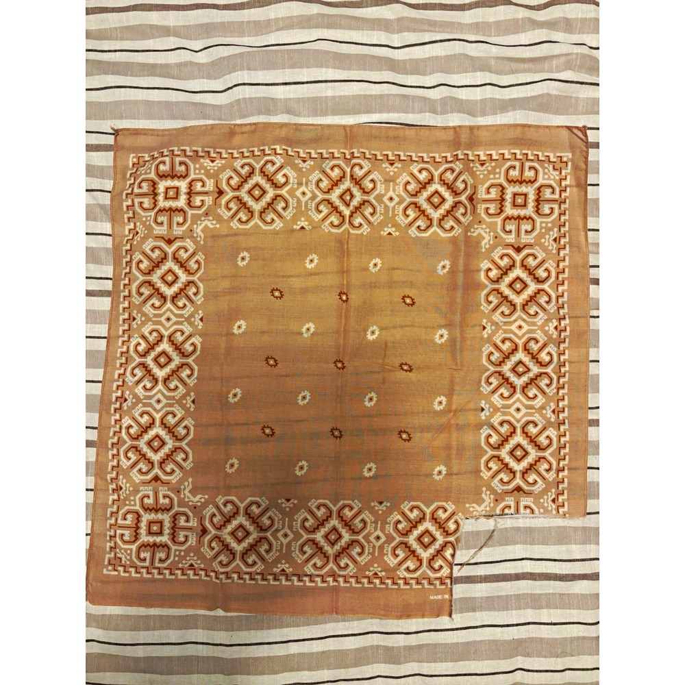 VTG Brown White Geometric Pattern Cotton Handkerchief Colorfast Elephant Brand